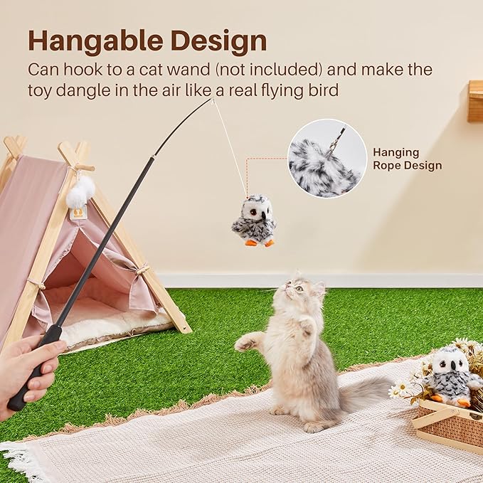 Potaroma Flapping Owl Cat Toys (No Flying), Lifelike Bird Chirp, Rechargeable Touch Activated Kitten Toy, Interactive Catnip Kicker Exercise Toys 4.0" for All Breeds