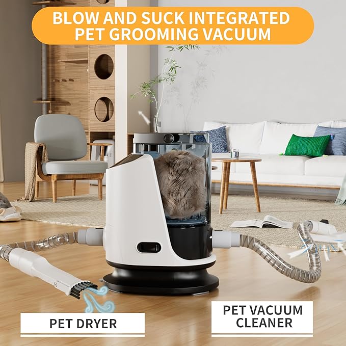 FOTING 8 in 1 Dog Grooming Vacuum & Dryer Kit, Dog Vacuum for Shedding Grooming with 3L Dust Cup, Touchscreen Adjustable Speed Temperature Control Clippers Brush, Pet Grooming Vacuum for Dogs at Home