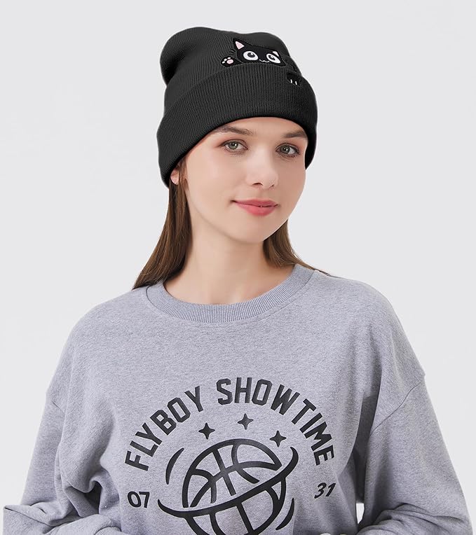 Cat Beanie Hats for Women Cute Cat Lovers Gifts Women's Winter Animal Knitted Hats for Girls