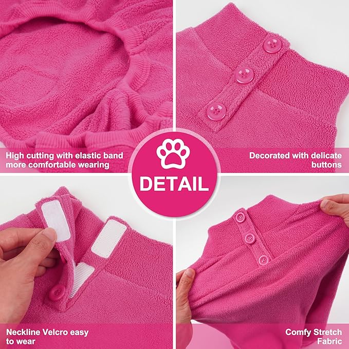 cyeollo Dog Pajamas Warm Fleece Small Dog Pjs Thermal Dog Onesie Stretchable Jumpsuit Pet Coats for Small Dogs Girls Apparel, Color Fuchsia