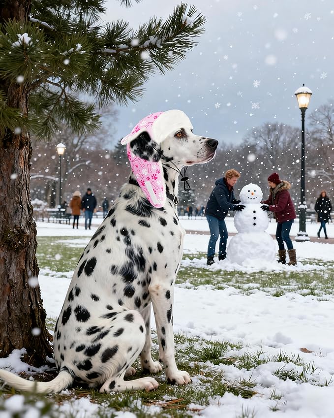 PET SHOW Dog Trapper Hat Winter Hat for Medium Large Dogs Warm Fleece Aviator Hats with Ear Flaps Adjustable Outdoor Girl Pet Pilot Costume Cap L-Pink Paw/with Ear Holes