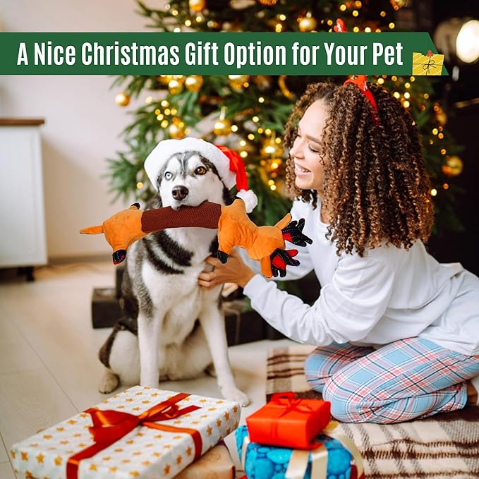 IOKHEIRA Christmas Dog Toys – Reindeer Squeaky Plush Crinkle Rope Dog Toys,Interactive Tug-of-War Chew Toy for Small/Medium/Large Dogs, for Dog