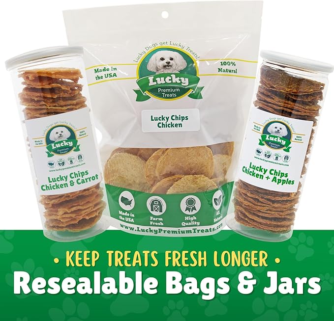 Chicken & Apple Chips Dog Treats – Made in USA, 100% Chicken Jerky, Grain-Free, High Protein, Single Ingredient, Crispy & Healthy Training Snacks for Dogs – 6 oz Jar