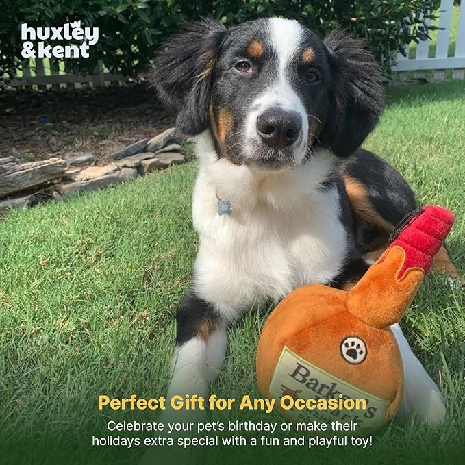 Huxley & Kent Funny Dog Toy w/Squeaker – Power Plush Squeaky Dog Toys for Small, Medium & Large Dogs – Soft Stuffed Animal for Indoor Play & Fetch - Barker's Mark, Large
