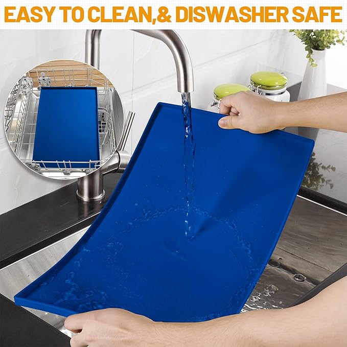 Hubulk Dog Feeding Mat,100% Waterproof Food Grade Silicone Pet Food and Water Bowl Placemat,Dishwasher, High Raised Edge to Prevent Spills,Nonslip Tray to Stop Messes on Floor(28"x18"x0.8", Navy)