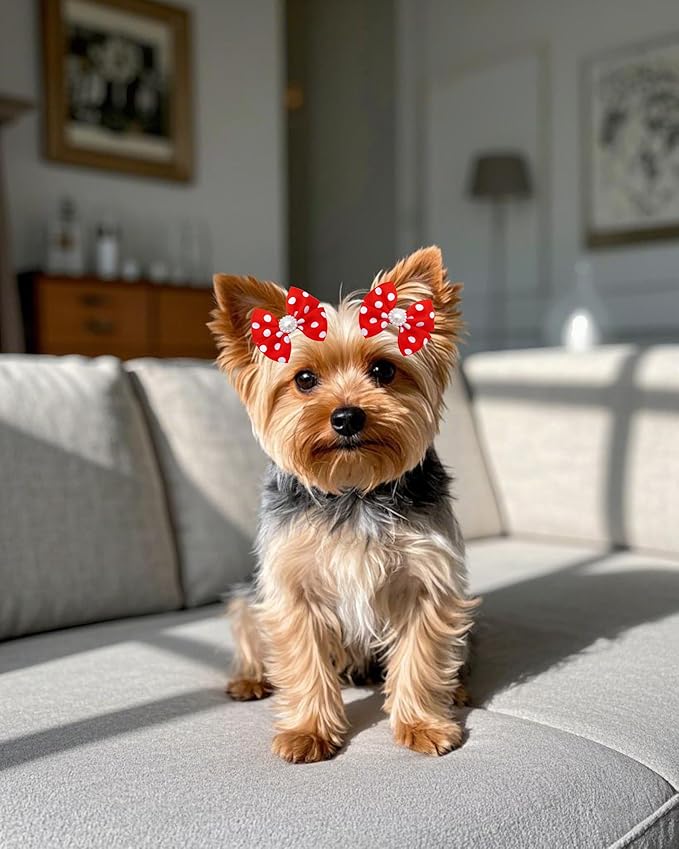 PET SHOW 20 Pack Dot Dog Hair Bows with Alligator Clips for Small Medium Dogs Bowknot Hair Clips Cat Puppy Yorkshire Rhinestone Grooming Hair Accessories for Birthday Party