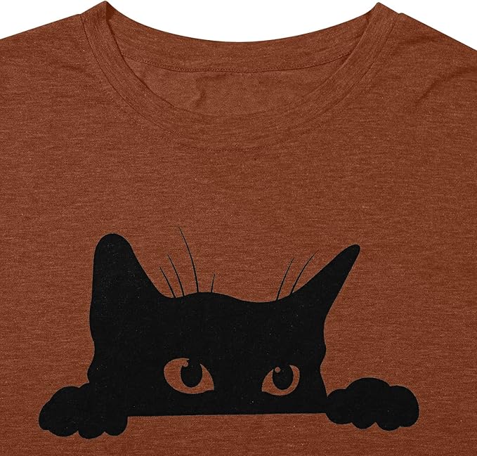 JINTING Cat Shirts for Women - Loose Fit Lightweight Long Sleeve Graphic Tee Fall Printed Crewneck Blouse Casual Tops