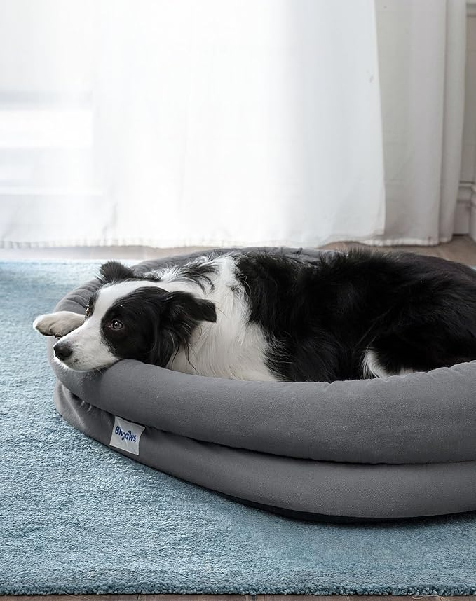 Orthopedic Dog Bed for Large Dogs, Pet Sofa Bed with Egg Crate Foam, 4-Sided Bolster, Removable Washable Cover & Anti-Slip Bottom, Large Smoked Gray