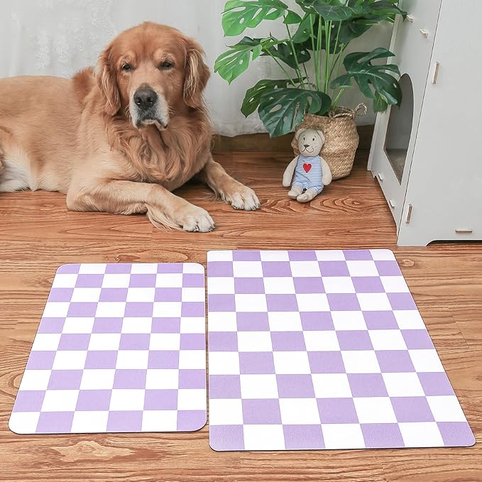Ralxion Checkered Dog Feeding Mat, Absorbent Mats for Dog Food and Water Bowl, Dispenser, Aesthetic Purple Checkerboard Pet Placemat for Dogs, Cats, Puppy Accessories (Purple, 16 x 24)
