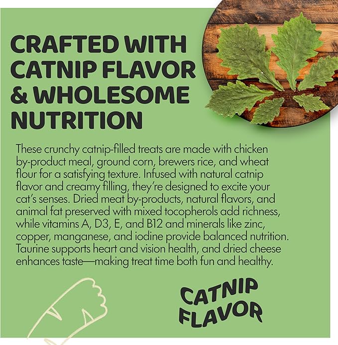 Crunchy Cat Treats – Dual‐Texture Crunch & Creamy Soft Feline Snack Bites for All Life Stages, Great for Training Treat Value Bags (2 Pound, Catnip)