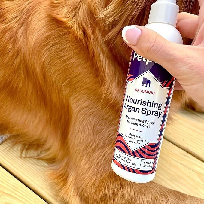 Petpost | Waterless Argan Oil Dog Shampoo Spray. Rinse-Free Cleaner & Deodorizer with Aloe & Safflower Oil. Moisturizes Skin & Softens Coat. 8 oz