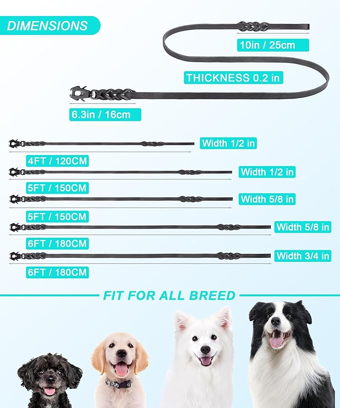 GEIT 4/5/6FT Leather Dog Leash, Heavy Duty Dog Training Leashes, Genuine Leather Braided Leash with Quick Release/Locking Tactical Frog Clip for Medium and Large Dogs