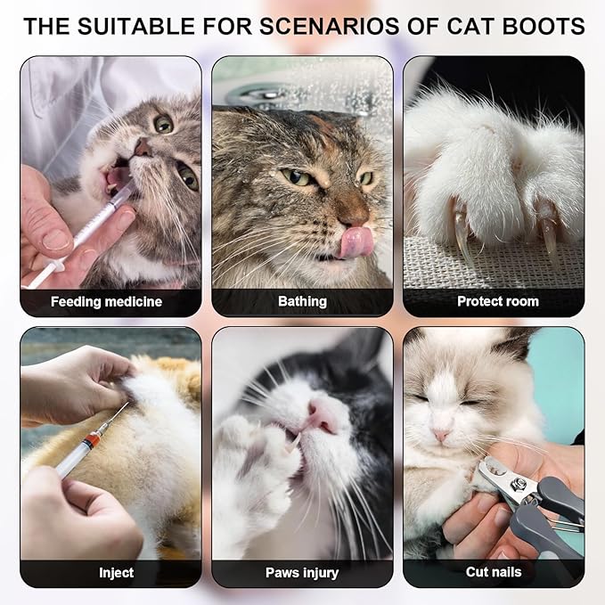 4 Pack Breathable Cat Shoes to Prevent Scratcning, Adjustable Only Cats Booties Mittens Socks (Black, S)