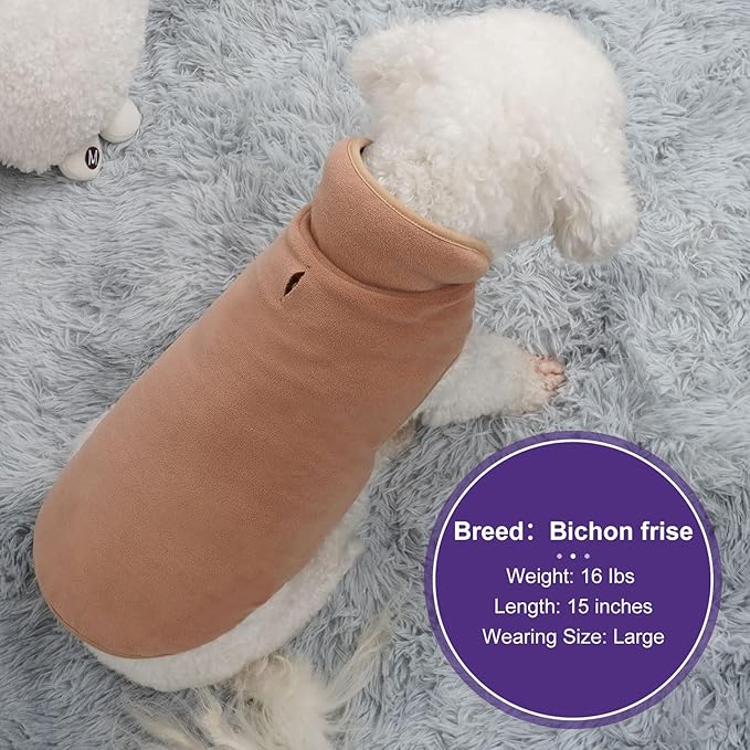 cyeollo Reversible Dog Coat Thick Turtleneck Fleece Furry Clothes Doggie Jacket for Cold Weather Winter Warm Dog Coats for Small Dogs Apparel Brown, S