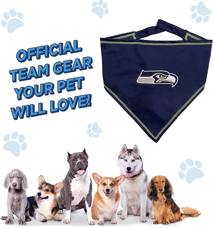 NFL Seattle Seahawks TIE Bandana, Large/X-Large. Dog Bandana Scarf Bib for Pet Cat Dog. The Ultimate Game-Day, Party Bandana