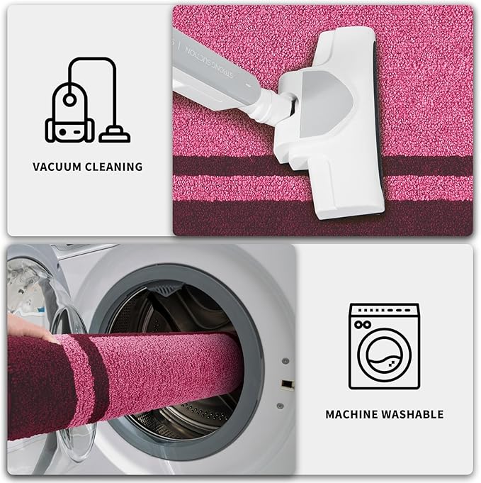 PURRUGS Dirt Trapping Door Mat 32" x 48", Non-Slip/Skid Machine Washable Entryway Rug, Shoes Scraper, Area Rug, Super Absorbent Welcome Mat for Muddy Wet Shoes and Paws, Pink & Burgundy Red