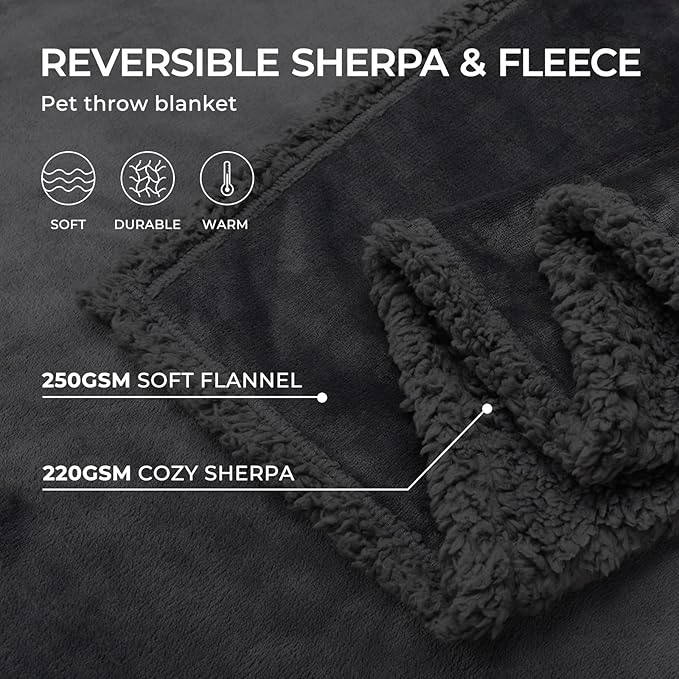 Luciphia Waterproof Pet Blanket, Liquid Pee Proof Dog Blanket for Sofa Bed Couch, Reversible Sherpa Fleece Furniture Protector Cover for Small Medium Large Dogs Cats, Black Queen Size(90" x 82")