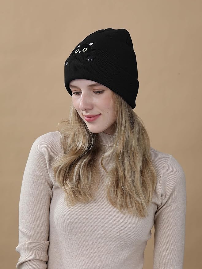 Cat Hat Beanie for Lovers - Cute Women's Embroidery Themed Gifts for Mom - Funny Novelty Trendy Stuff
