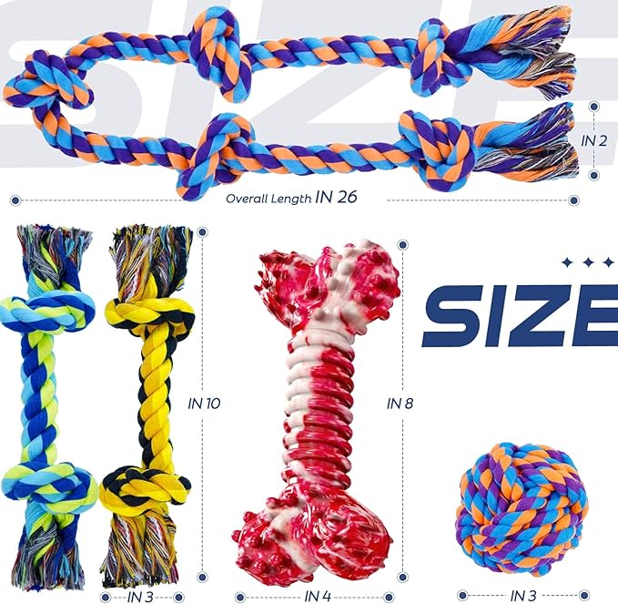 SHARLOVY Dog Chew Toys for Aggressive Chewers, 5 Pack Indestructible Dog Toys for Large Breed, Cotton Rope Toys, Tough Bone Chew for Aggressive Chewers Large Breed