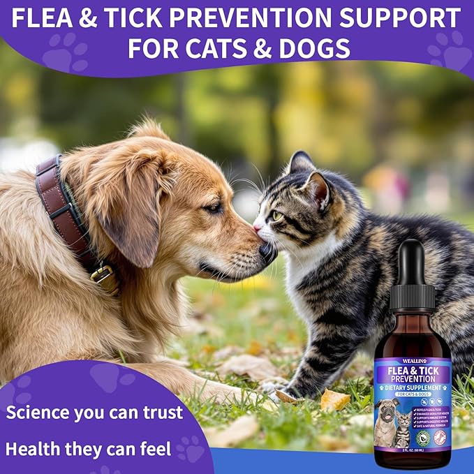 Flea and Tick Prevention Support for Cats and Dogs Natural Flea Treatment Drops with Multivitamin for Pets Oral Natural Supplement Flea and Tick Treatment Drops for All Breeds and Ages