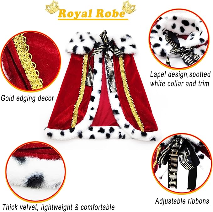 Pet Cloak King Dog Cape Robe Cute Halloween Christmas Cat Costume Queen Clothes Lux Fur Royal Cape Prince Princess Outfit Birthday Dress Small Large Dog Halloween Costume (Crimson, Large)