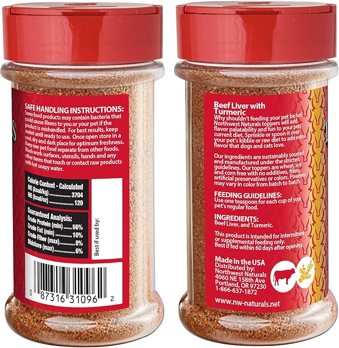 Northwest Naturals Freeze-Dried Beef Liver with Turmeric - Functional Topper for Dogs and Cats - Healthy, Limited Ingredients, Grain Free - Human Grade Pet Food, All Natural - USA Made - 4.5 Oz