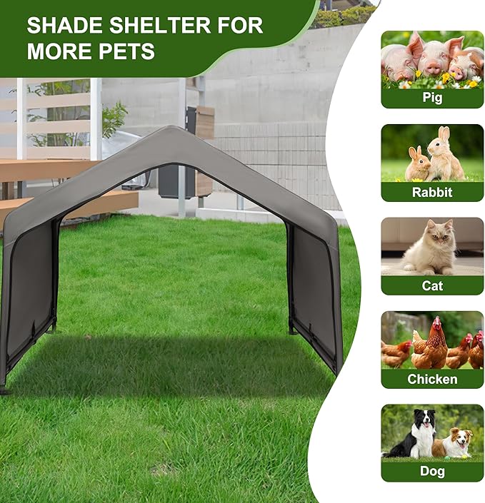 Summertrail Extra Large Dog House Outside, Dog Tent Outdoor, Big Dog Shade Shelter Doghouse Canopy, Water Resistant Dog shelter with Ground Nail, Gray Sun Rain Cover for Pet Cat Livestock 4'x 4'x 3.3