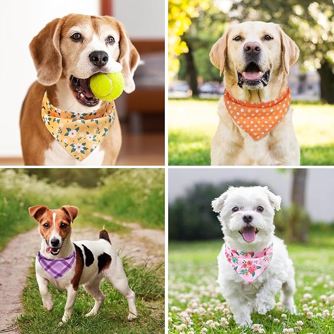 PAWCHIE Spring Dog Bandanas Small Reversible Styles Pet Triangle Scarf Bibs - Adjustable with Two Snaps - Kerchief Set Accessories for Dogs, Puppy, Cats
