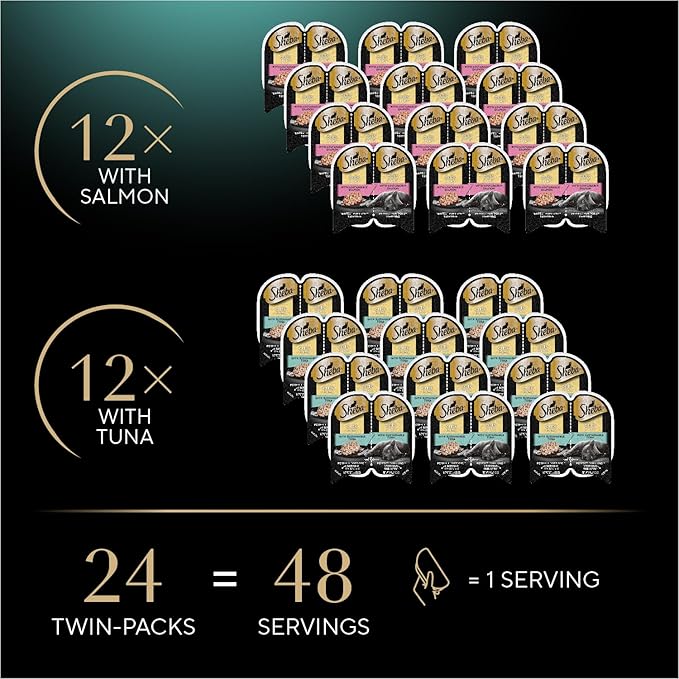 Sheba Perfect Portions Wet Cat Food Cuts in Gravy, with Sustainable Salmon, and with Sustainable Tuna, 2.6 oz. Twin-Pack Trays (12 Count, 24 Servings)