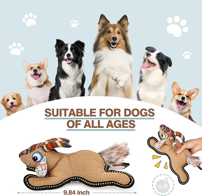 Tough Durable Squeaky Dog Toys for Aggressive chewers Interactive to Keep Them Busy, Funny Plush Dogs Toy for Small Medium Large Chewer Cute Birthday Gift (Antelope)