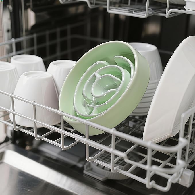 Ceramic Slow Feeder Dog Bowls with Anti-Slip, Slow Feeder & Non-Slip Design, Boredom and Anxiety Reducer, Suitable for All Breed Dogs and Cat (Ceramic-Green)