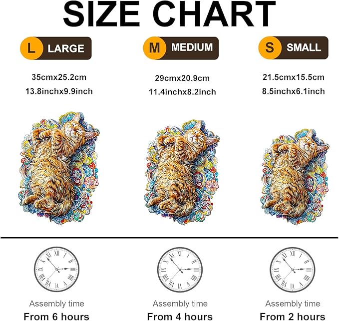 KAAYEE Wooden Puzzles for Adults, Sleeping Cat-1 90 Piece Unique Animal Shape Puzzle, Cat Wood Puzzle for Adults, Creative Gifts for Friends/Family, Home Decor(8.5 * 6.1in)