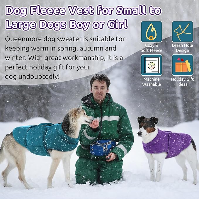 Queenmore Small Dog Sweaters, Soft Fleece Vest Pullover Dog Jacket with Leash Hole, Warm Winter Pet Clothes Cold Weather Doggy Dachshund Sweater for Medium Dogs Cats Boy or Girl (Lavender, S)