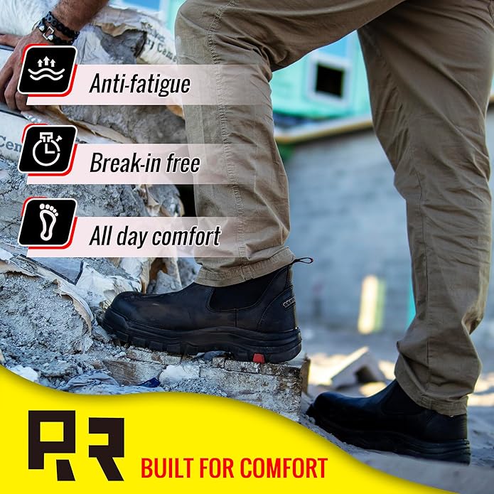 ROCKROOSTER Bakken Men's Black 6 inch Chelsea Boots, EH Rated Waterproof Slip-on Work Boots AK303-Soft Toe, AK323-Steel Toe, CP323-Comp Toe