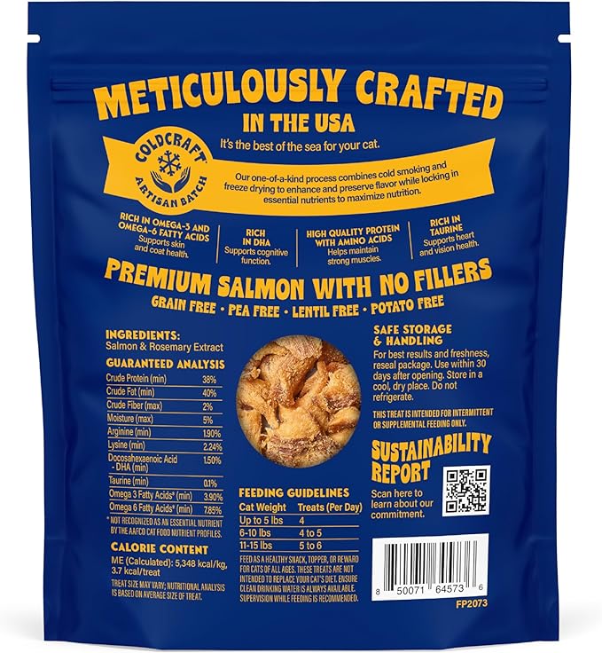 Finfare Freeze Dried Salmon Nuggets, Grain Free Salmon Cat Treats, High Protein & Omega-3s to Support Skin, Coat & Wellness, Crafted in USA, 1.3oz