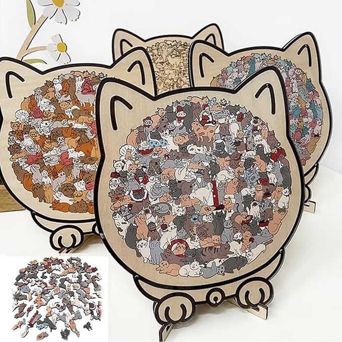 135-Piece Morandi-Colored Cat Shaped Wooden Jigsaw Puzzle, Cats Shaped Wooden Puzzle, Unique Animal Pieces, CreativePuzzle Gifts for Cats Lovers or Puzzle Fans, Home Decor(Morandi)
