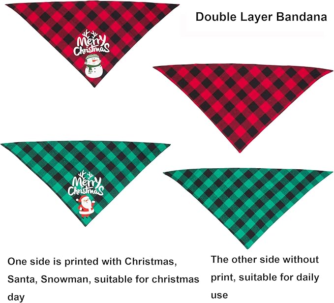 ADOGGYGO 2 Pack Dog Bandana Christmas Classic Buffalo Plaid Dog Scarf Pet Triangle Bibs Christmas Costume Accessories for Small Medium Large Dogs Cats Pets (Red & Green)