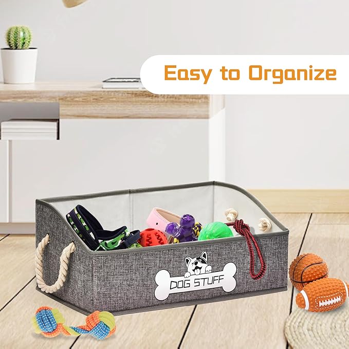 Collapsible Fabric Dog Toy Box and Storage Bin With Handle - Trapezoid Basket Chest Organizer for Pet Toys, Blankets and Accessories