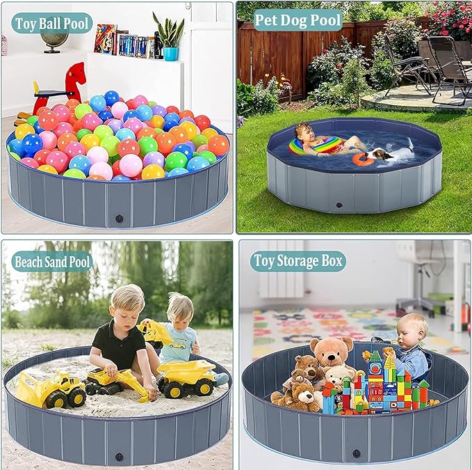 Taeku Foldable Dog Pool – Durable Collapsible Pet Bathing Tub for Pets Dogs and Cats Portable Pet Wading Pool for Indoor Outdoor (Gray 63 x 12in)