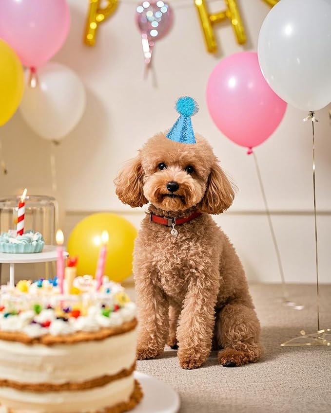 PET SHOW 20 Pack Mini Small Dog Hats with Sequin Puppy Birthday Party Hats for Stuffed Animals Cats Adjustable Holiday Hat Headband Kitten Pet Grooming Costume Accessories