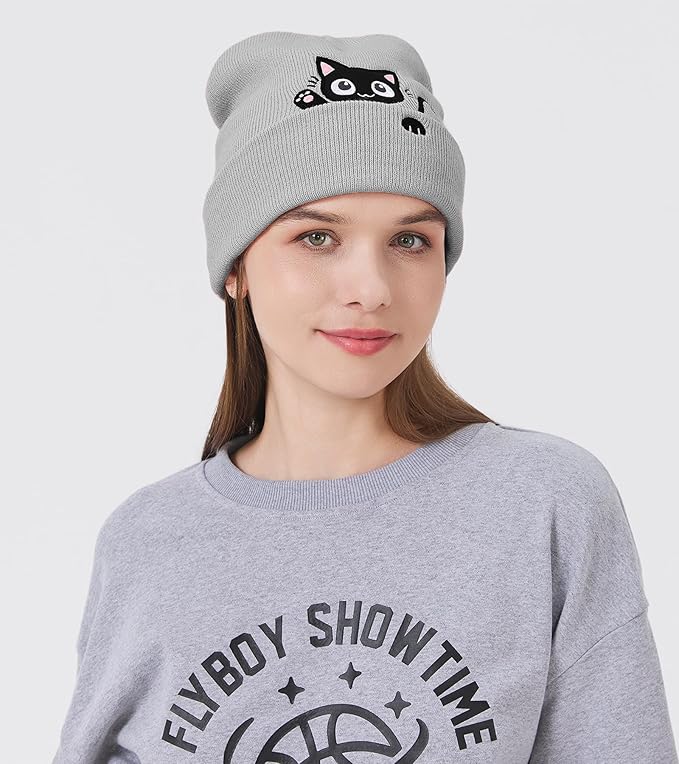 Cat Beanie Hats for Women Cute Cat Lovers Gifts Women's Winter Animal Knitted Hats for Girls