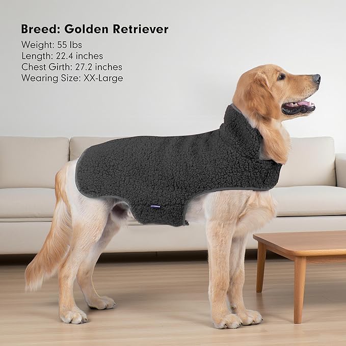 cyeollo Small Dog Coat, Sherpa Dog Winter Coat Reversible Fleece Doggie Jackets Doggy Sweater for Small Dogs Male with Leash Hole, Soft Cold Weather Pet Clothes, Dark Grey M