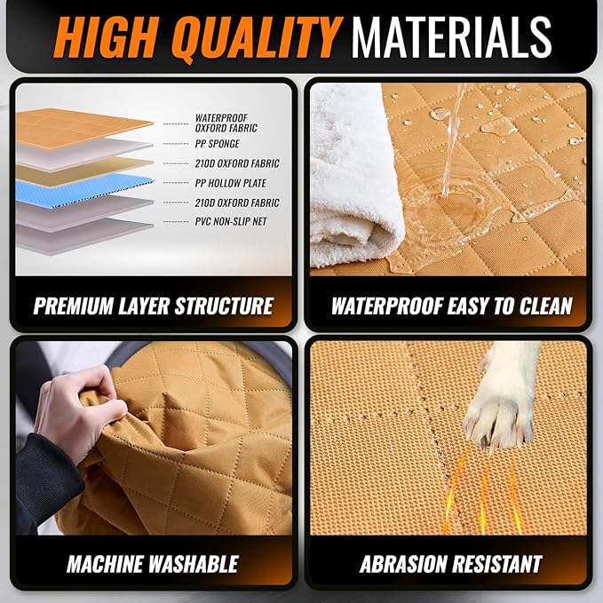 Back Seat Extender for Dogs with Waterproof Cover Hard Bottom Includes Pet Hair Remover and 2 Safety Straps Ideal for Large Cars and SUVs Perfect for Travel Road Trips Car Pet Bed Dog Seat Protector