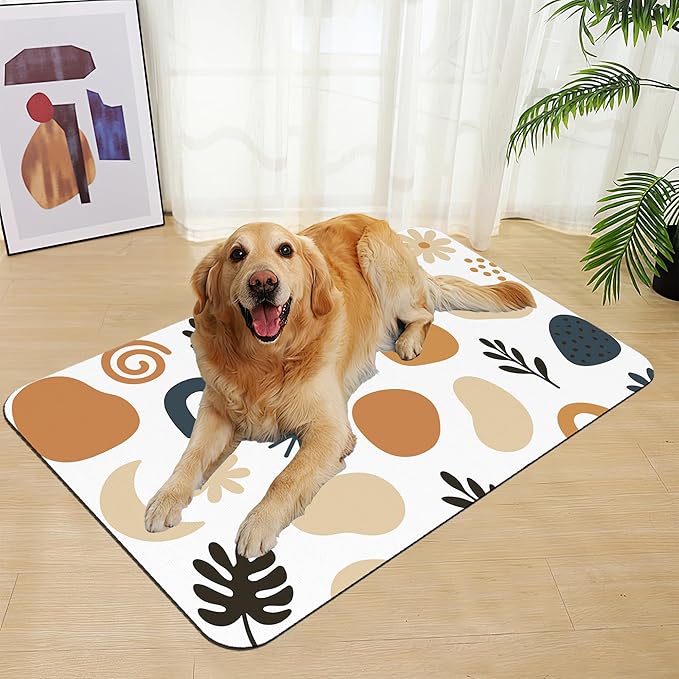 Boho Style Dog Food Mat–Absorbent Quick Dry Feeding Placemat for Food and Water Bowls, Non Slip Rubber Backing, Waterproof Pet Supplies for Mess-Free Eating 16"x24"