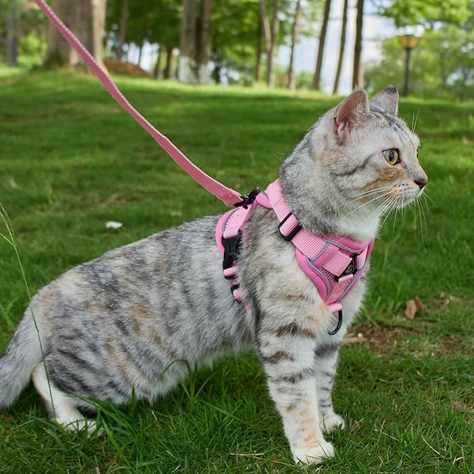 Cat Harness and Leash Set Escape Proof Tactical Extra Large Kitten Harness Emotional Support Cat Vest, Pink, XL