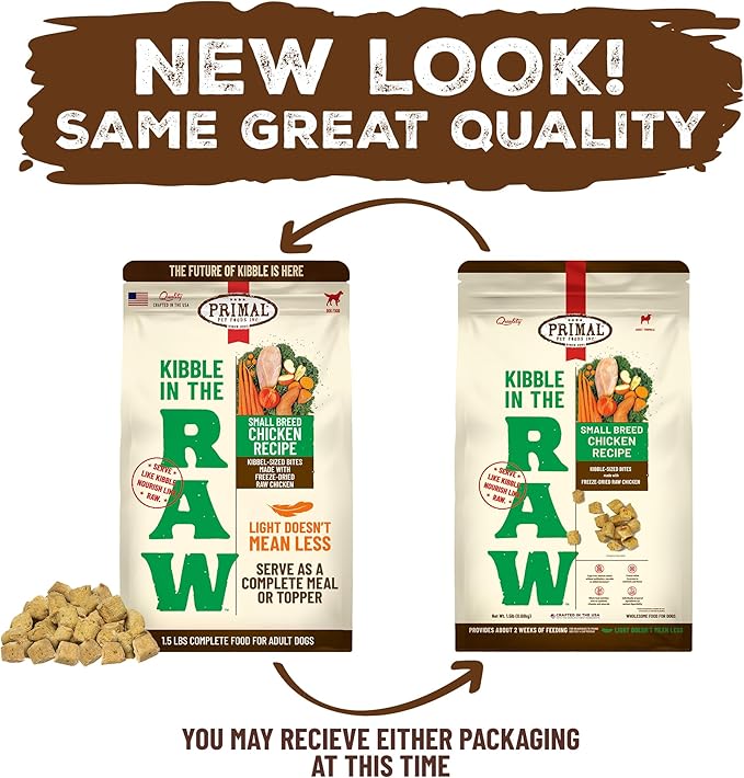 Primal Kibble in The Raw, Freeze Dried Dog Food, Small Breed Recipe, Scoop & Serve, Made with Raw Protein, Whole Ingredient Nutrition, Crafted in The USA, Dry Dog Food 1.5 lb Bag