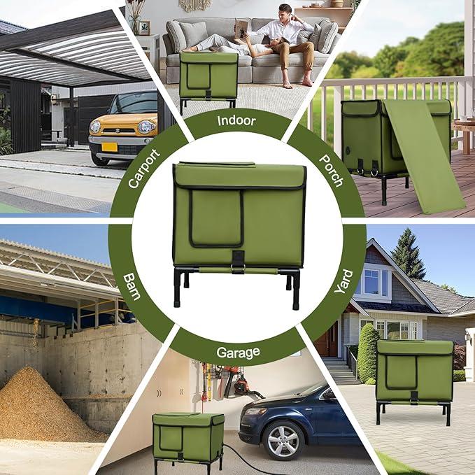 Palopalo Dewproof Heated Cat House for Outdoor Winter, Insulated Discreet Pet Shelter with Waterproof Heating Pad & Escape Door for Feral, Stray, Barn Kitty Cats (Army Green, 16.5"x12.5"x17.7")