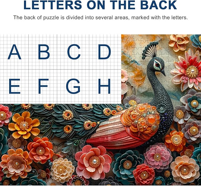 Jewel Peacock Jigsaw Puzzle - Wooden 1000 Pieces for Adults, Large Animal Puzzle