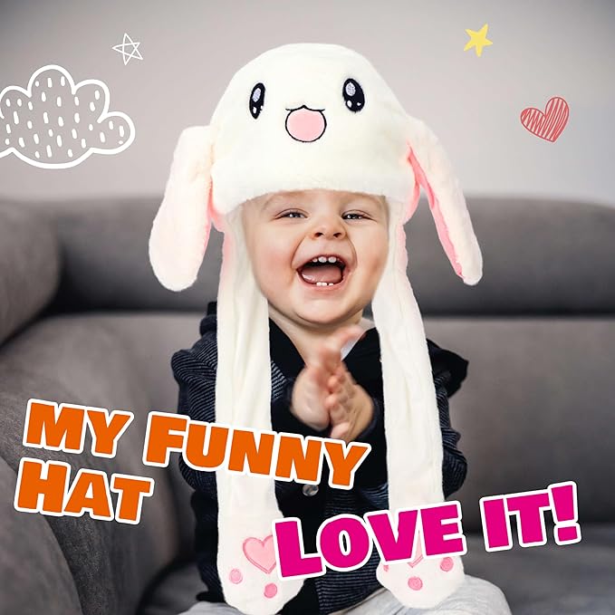 Animal Hat with Ears Moving Jumping Pop Up Beating Hat Plush Holiday Cosplay Dress Up Funny Gift for Kids