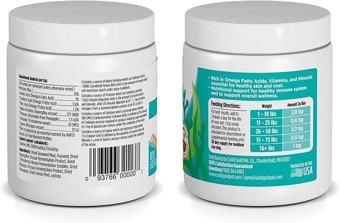 Solid Gold Cat & Dog Multivitamin Powder - Kelp Powder, Omega 3 & Vitamins for Dental, Digestive, Immune, Skin & Coat Health - Multi Vitamin for Dogs & Cats - Cat & Dog Food Additive Supplement - 5oz